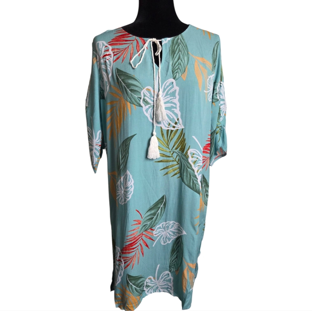 🐞2/$15 - Halife Tropical Print Tunic Top Beach Cover-up Women's Size Medium NWT
